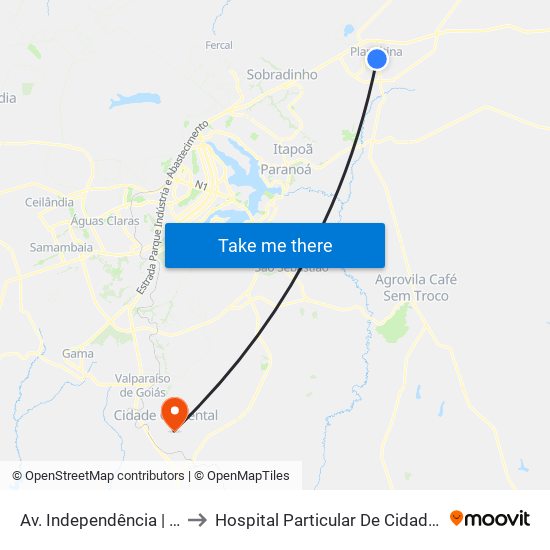 Av. Independência | Rodoviária to Hospital Particular De Cidade Ocidental Go map