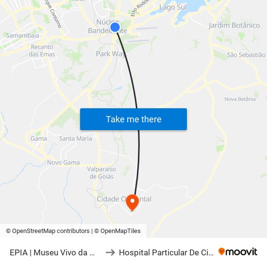 EPIA | Museu Vivo da Memória Candanga to Hospital Particular De Cidade Ocidental Go map