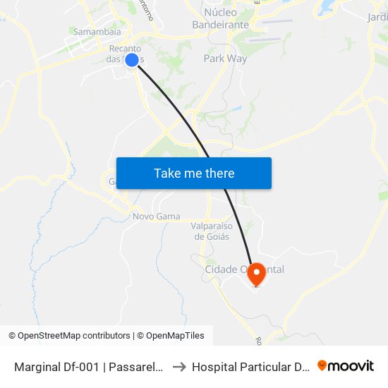 Marginal Df-001 | Passarela Recanto-Riacho II (Riacho) to Hospital Particular De Cidade Ocidental Go map