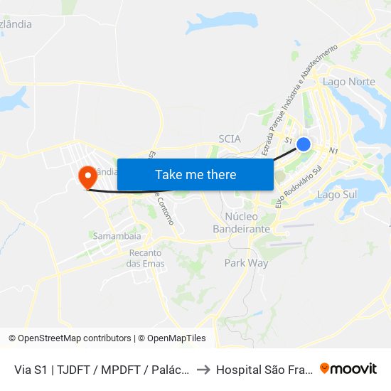Via S1 | TJDFT / MPDFT / Palácio do Buriti to Hospital São Francisco map