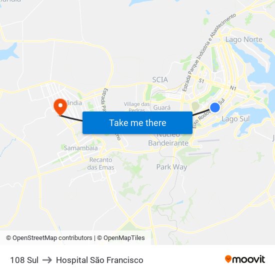 108 Sul to Hospital São Francisco map