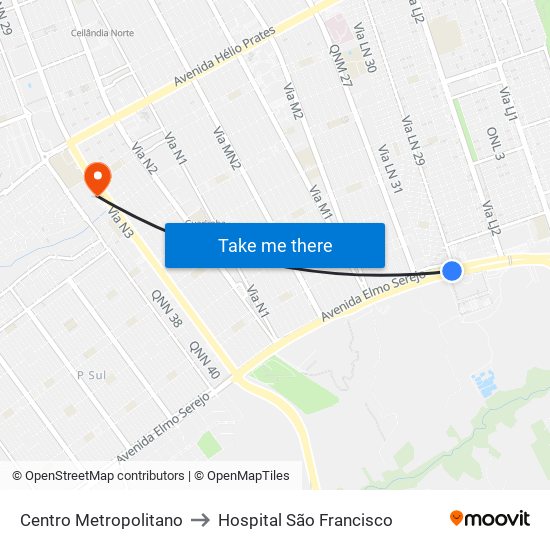 Centro Metropolitano to Hospital São Francisco map