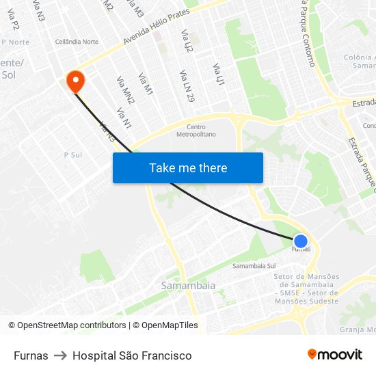 Furnas to Hospital São Francisco map