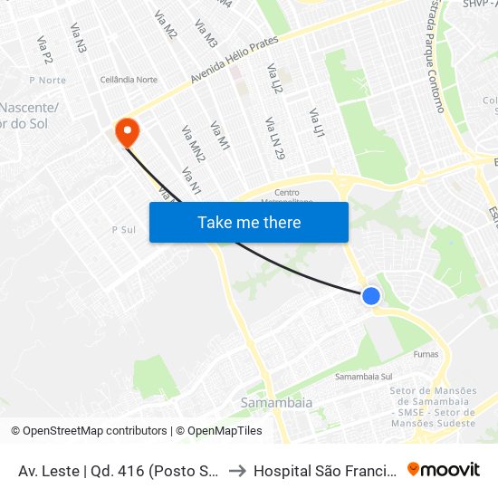 Av. Leste | Qd. 416 (Posto Shell) to Hospital São Francisco map