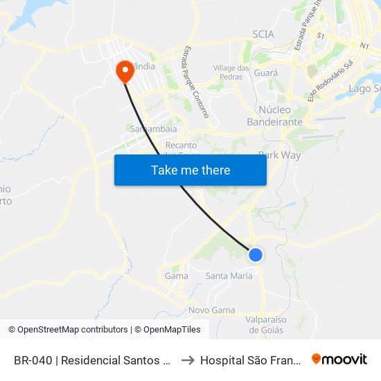 BR-040 | Residencial Santos Dumon to Hospital São Francisco map