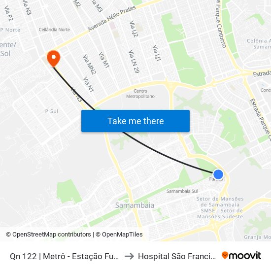 Qn 122 | Metrô - Estação Furnas to Hospital São Francisco map