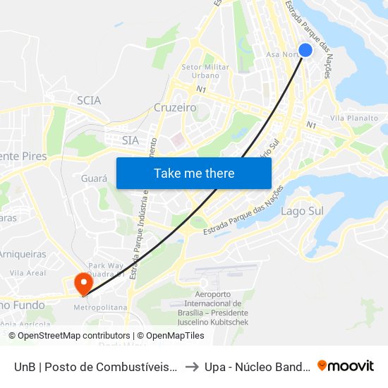 UnB | Posto de Combustíveis / Subway to Upa - Núcleo Bandeirante map