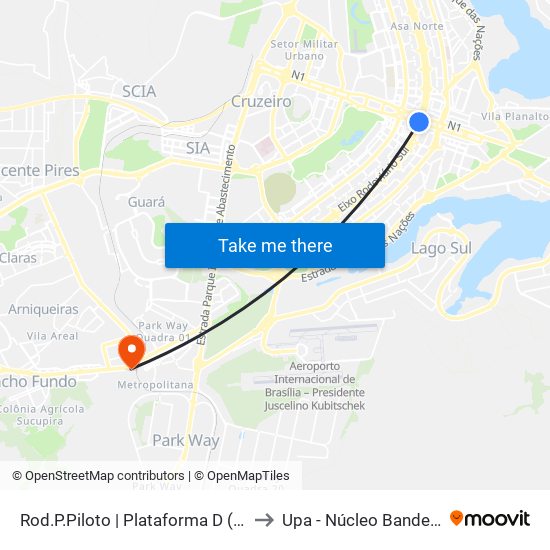 Rod.P.Piloto | Plataforma D (Box 16) to Upa - Núcleo Bandeirante map