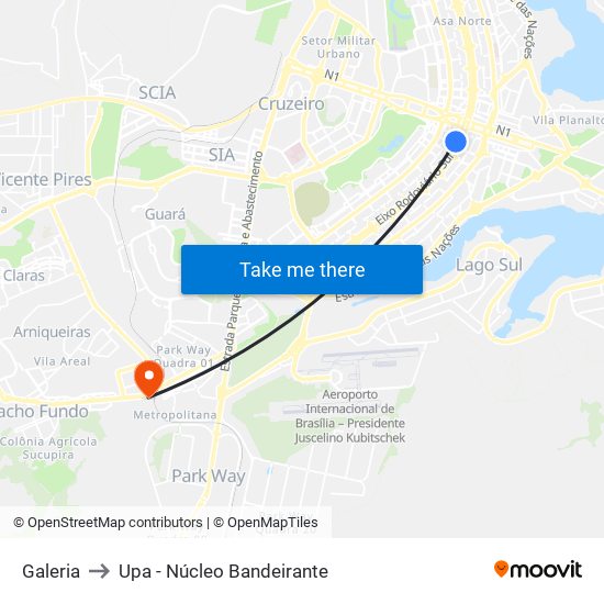 Galeria to Upa - Núcleo Bandeirante map
