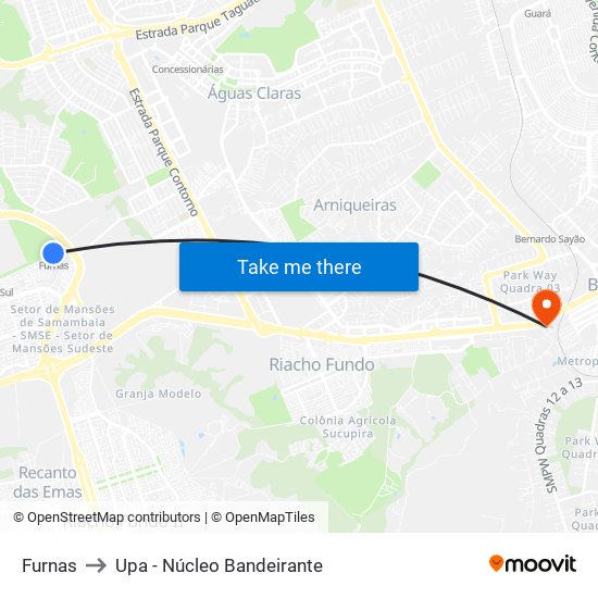 Furnas to Upa - Núcleo Bandeirante map