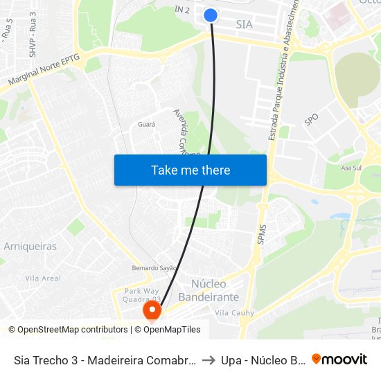 SIA Tr. 3 | Mundo dos Filtros / Hospfar / SEBRAE to Upa - Núcleo Bandeirante map