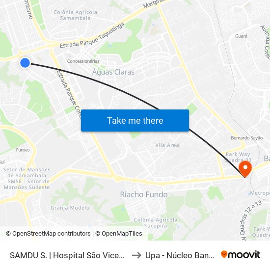 Samdu Sul | Hospital São Vicente De Paulo to Upa - Núcleo Bandeirante map