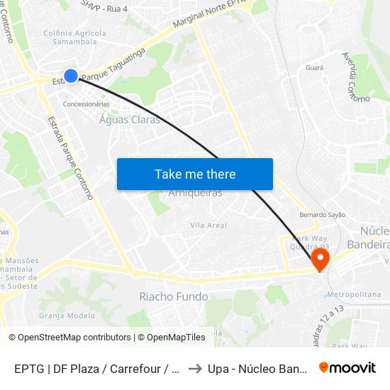 EPTG | DF Plaza / Carrefour / Sam's Club to Upa - Núcleo Bandeirante map