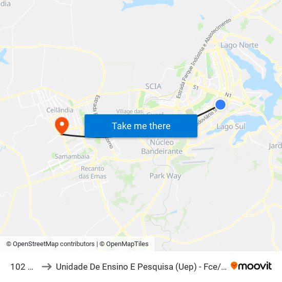 102 Sul to Unidade De Ensino E Pesquisa (Uep) - Fce / Unb map