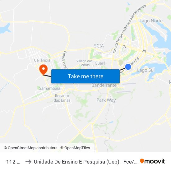112 Sul to Unidade De Ensino E Pesquisa (Uep) - Fce / Unb map