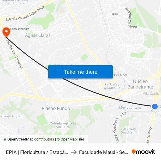 EPIA | Floricultura / Estação BRT Park Way to Faculdade Mauá - Sede Pistão Sul map