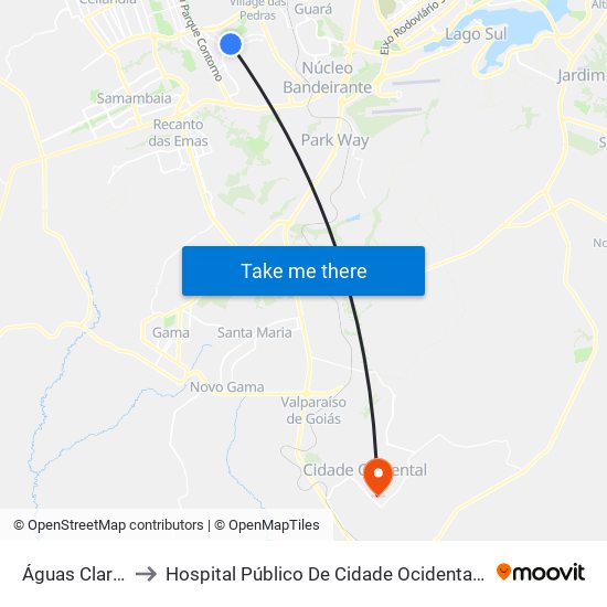 Águas Claras to Hospital Público De Cidade Ocidental Go map