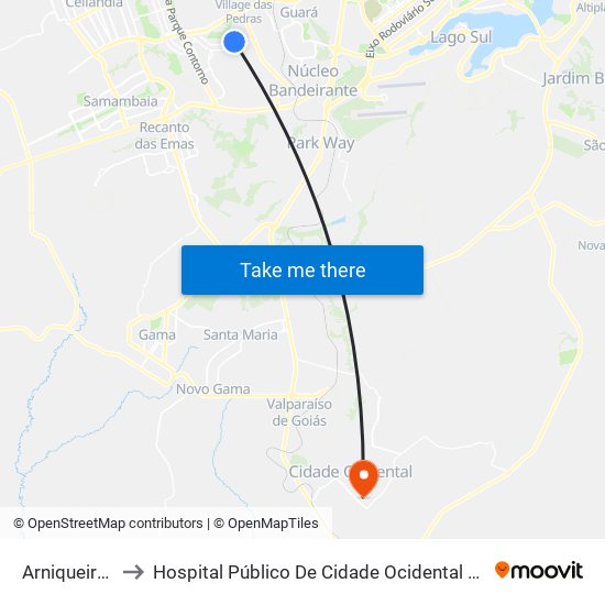 Arniqueiras to Hospital Público De Cidade Ocidental Go map