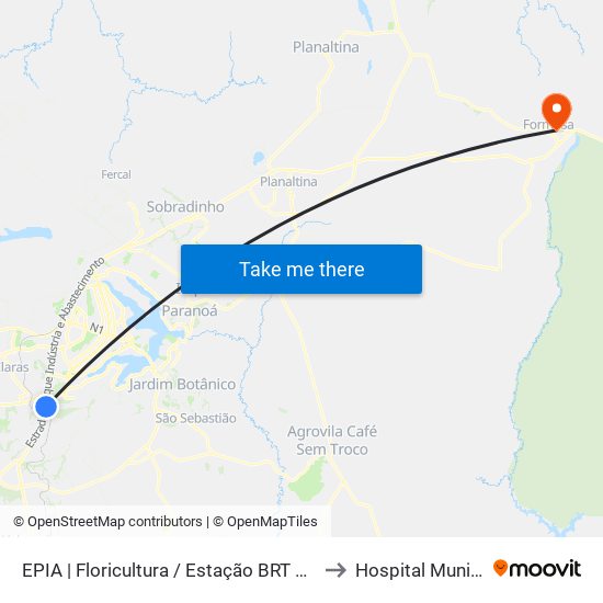 EPIA | Floricultura / Estação BRT Park Way to Hospital Municipal map