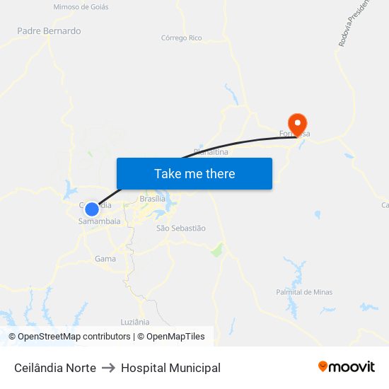 Ceilândia Norte to Hospital Municipal map