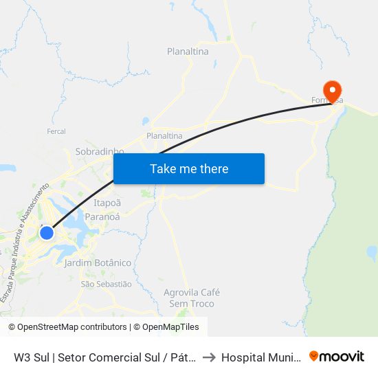 W3 Sul | Setor Comercial Sul / Pátio Brasil to Hospital Municipal map