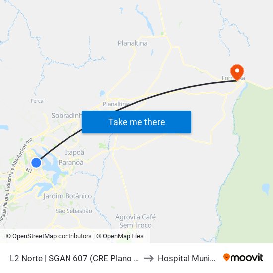 L2 Norte | SGAN 607 (CRE Plano Piloto) to Hospital Municipal map