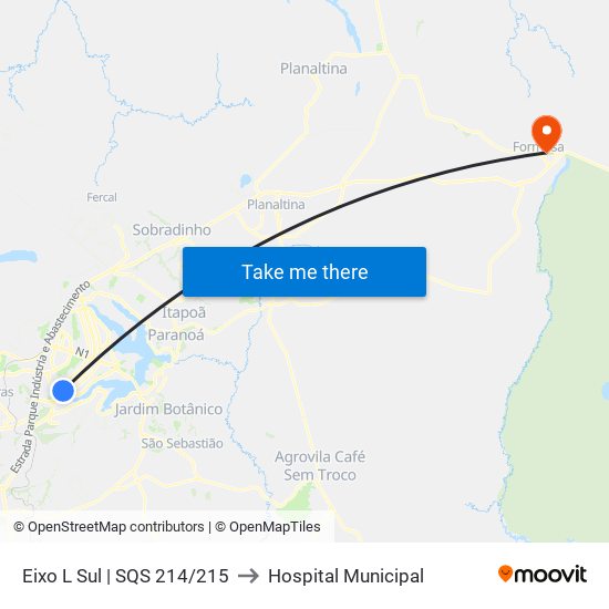 Eixo L Sul | SQS 214/215 to Hospital Municipal map