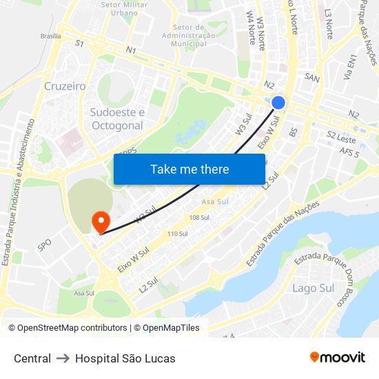 Central to Hospital São Lucas map