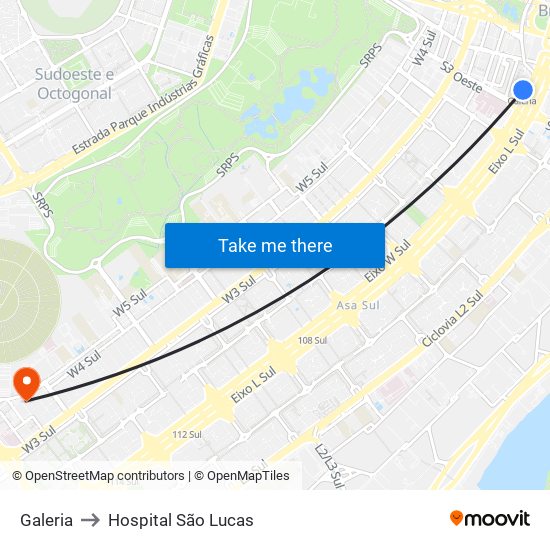 Galeria to Hospital São Lucas map