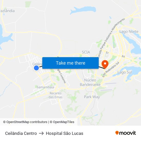 Ceilândia Centro to Hospital São Lucas map