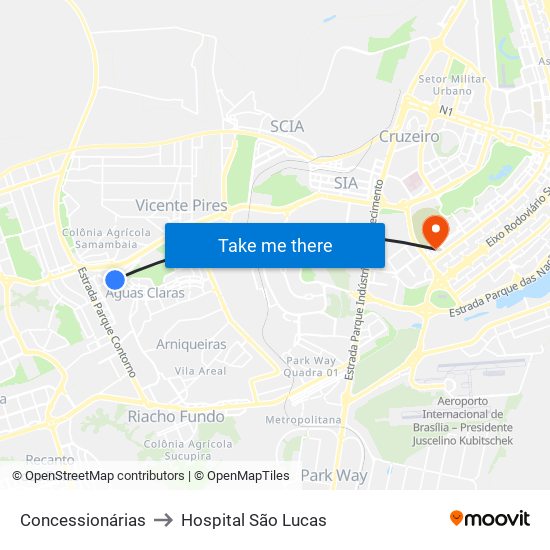 Concessionárias to Hospital São Lucas map