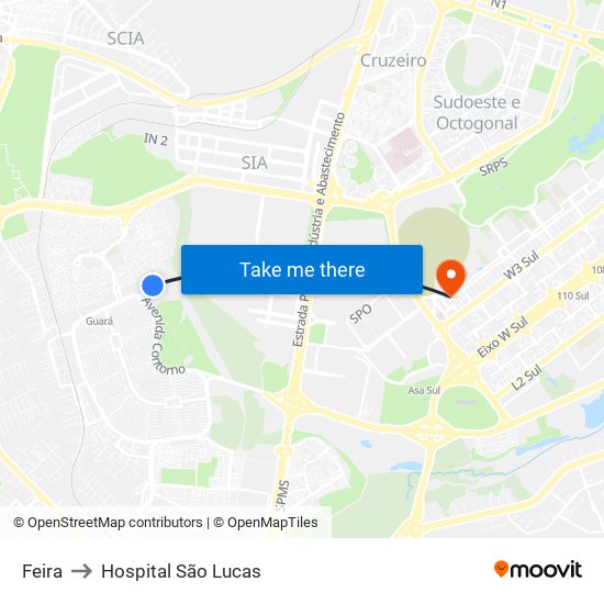 Feira to Hospital São Lucas map