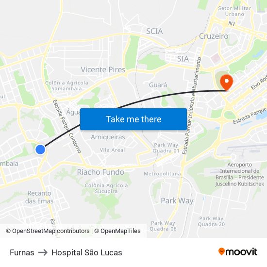 Furnas to Hospital São Lucas map