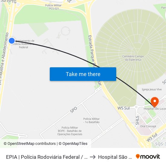 EPIA | Polícia Rodoviária Federal / NOVACAP to Hospital São Lucas map