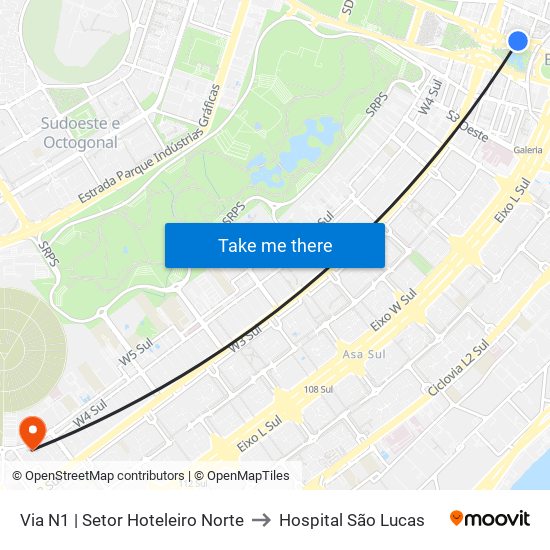 Via N1 | Setor Hoteleiro Norte to Hospital São Lucas map