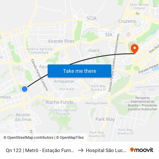 Qn 122 | Metrô - Estação Furnas to Hospital São Lucas map