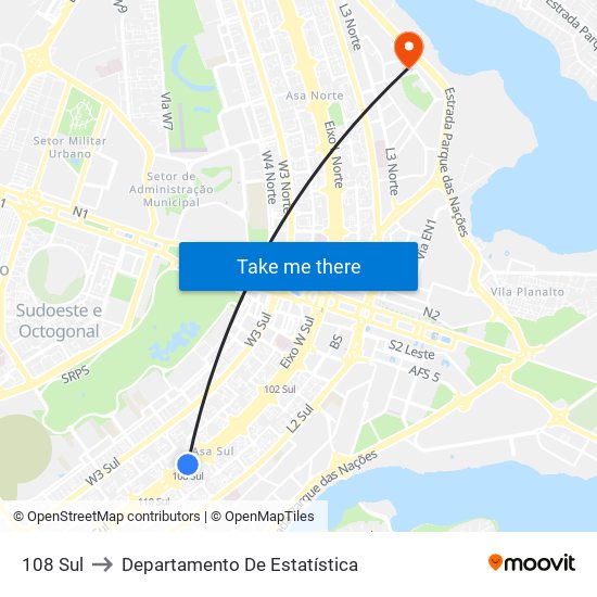 108 Sul to Departamento De Estatística map