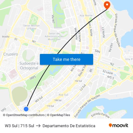 W3 Sul | 715 Sul to Departamento De Estatística map