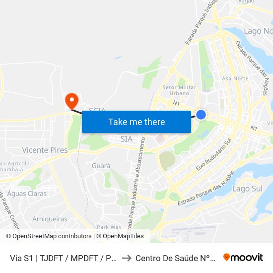Via S1 | TJDFT / MPDFT / Palácio do Buriti to Centro De Saúde Nº4 - Estrutural map