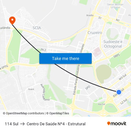 114 Sul to Centro De Saúde Nº4 - Estrutural map