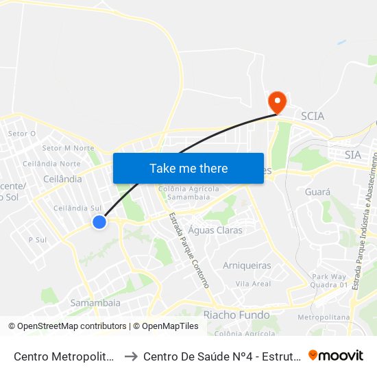 Centro Metropolitano to Centro De Saúde Nº4 - Estrutural map