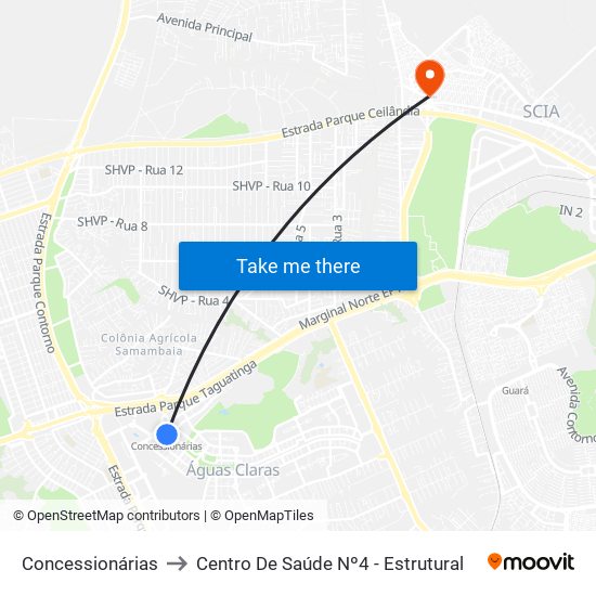 Concessionárias to Centro De Saúde Nº4 - Estrutural map