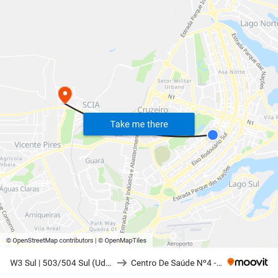 W3 Sul | 503/504 Sul (UDF / Big Box) to Centro De Saúde Nº4 - Estrutural map