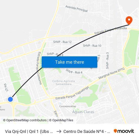 Via Qnj-Qnl | Qnl 1 (Ubs 3 / Ced 6) to Centro De Saúde Nº4 - Estrutural map