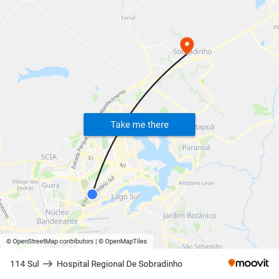 114 Sul to Hospital Regional De Sobradinho map