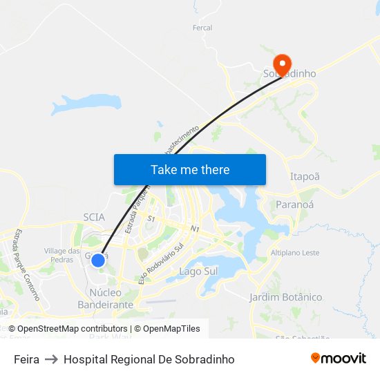 Feira to Hospital Regional De Sobradinho map