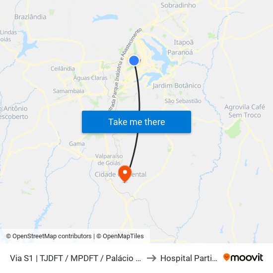 Via S1 | TJDFT / MPDFT / Palácio do Buriti to Hospital Particular map