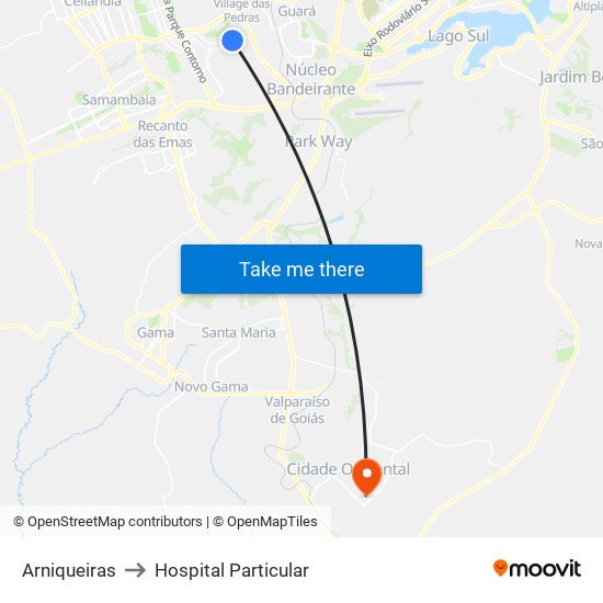 Arniqueiras to Hospital Particular map