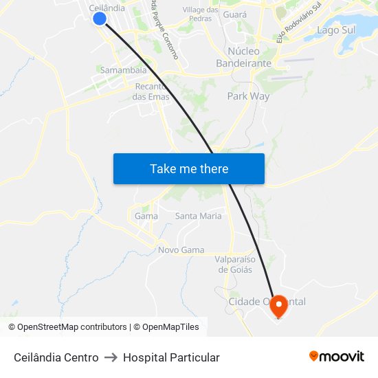 Ceilândia Centro to Hospital Particular map