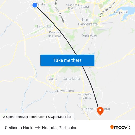 Ceilândia Norte to Hospital Particular map